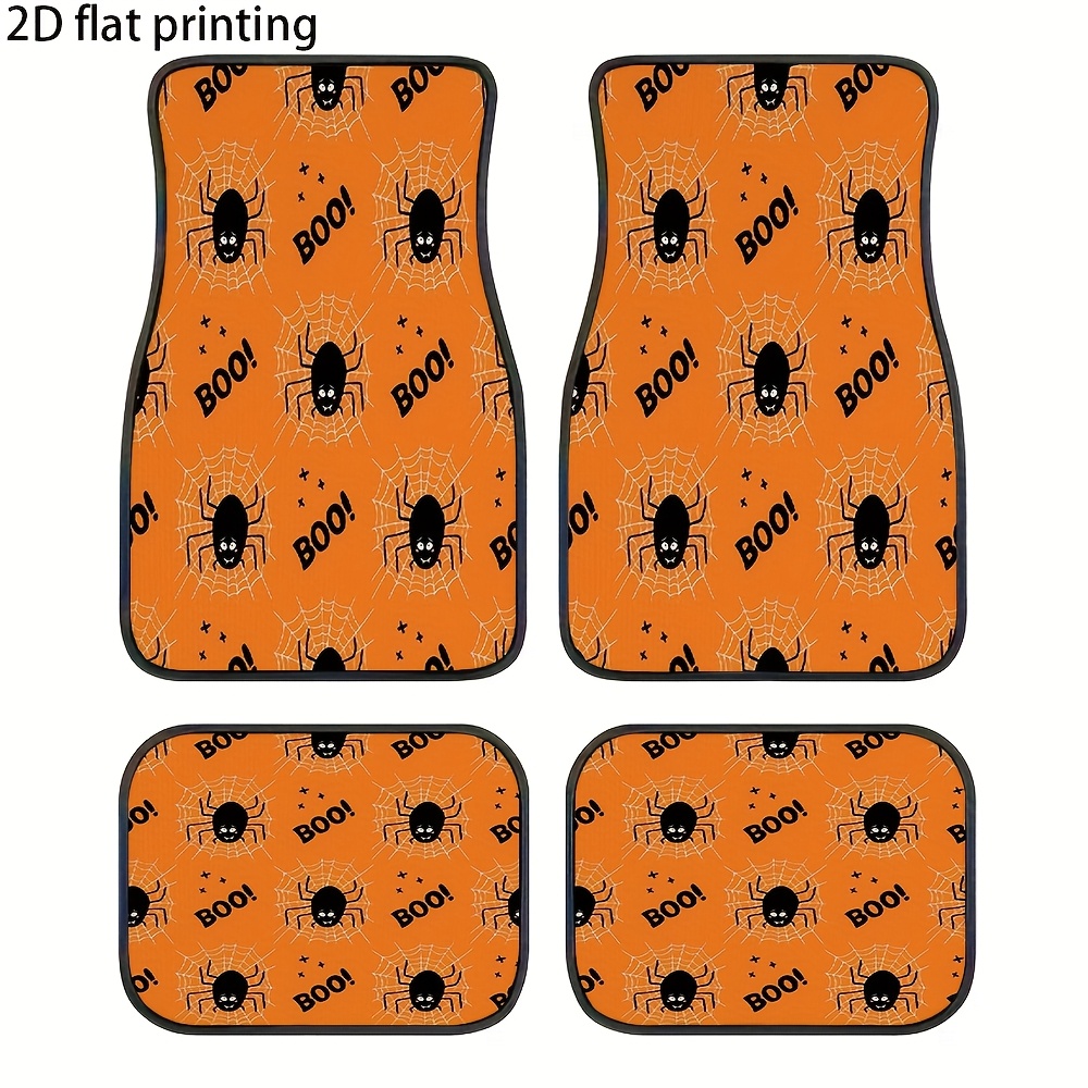 Interior Design Web Free - 車用フロアマット4枚、ハロウィン蜘蛛の巣デザイン、ユニバーサルフィット、素材：洗える、車内アクセサリー、オールシーズン使用、D