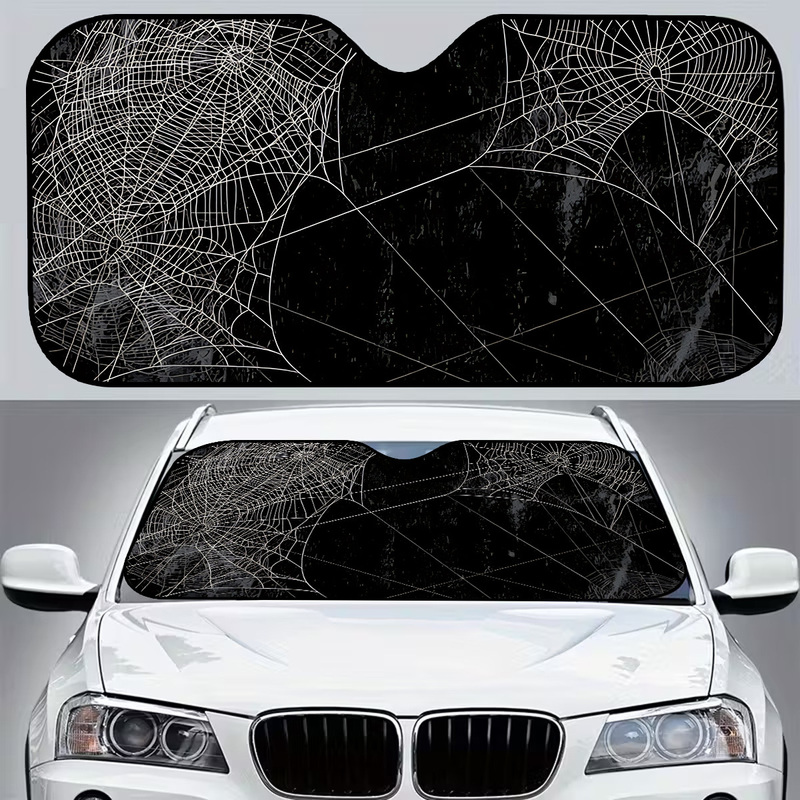 Interior Design Web Free - 1個入りスパイダーウェブ型フロントガラスサンシェード、SUV、RV用、簡単取り付け、インテリアサンシェード、鮮やかなデザイン