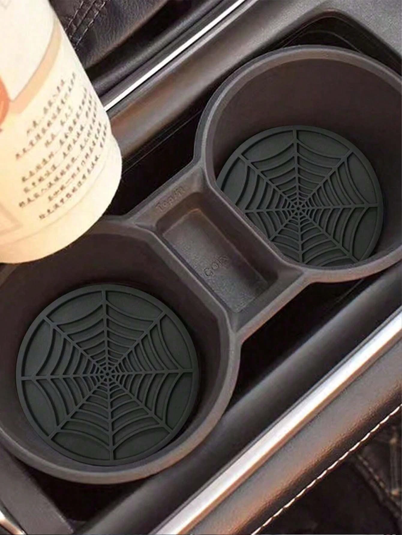 Interior Design Web Free - 蜘蛛の巣デザインシリコン製車用カップホルダーコースター、滑り止め防水カップマット、ほとんどの車両用オートインテリアアクセサリー