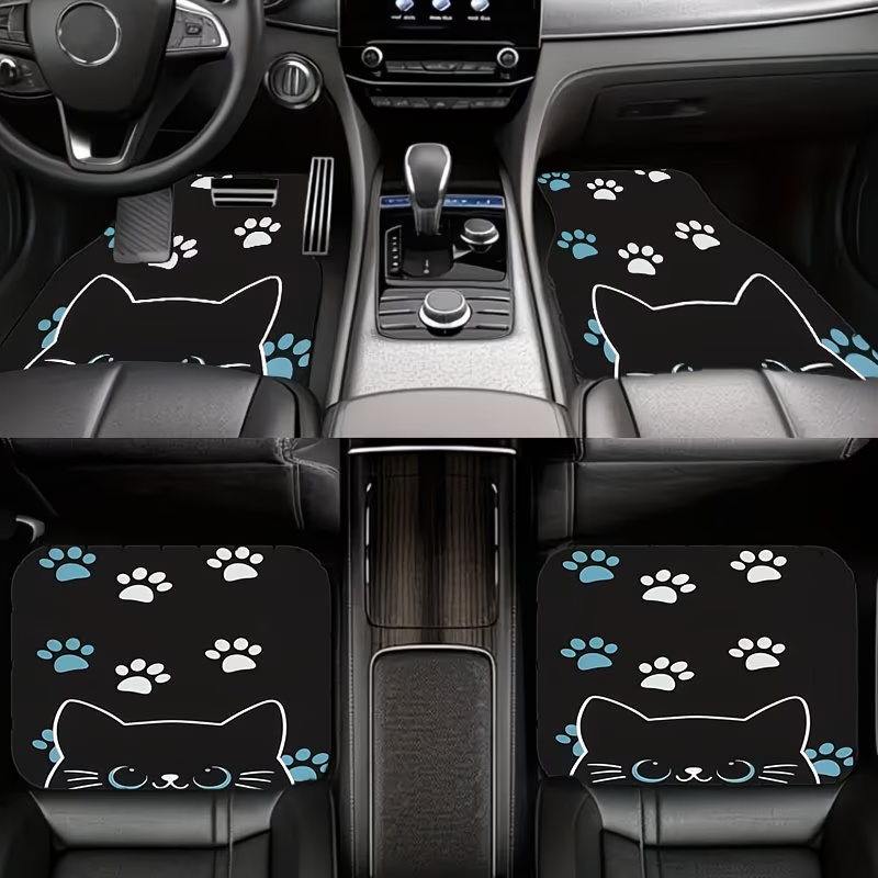 Interior Design Style Quiz - 4枚セットの車用フロアマット - かわいい猫と足跡のデザイン、柔らかく快適、車内を保護し、運転体験を向上させ、内装環境を向上させます - 新車に欠かせないアイテム、お手入れと取り付けが簡単、ほとんどの車種に適したユニバーサルカーフロアマット