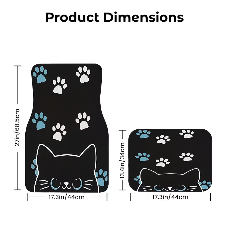 4枚セットの車用フロアマット - かわいい猫と足跡のデザイン - Interior Design Style Quiz のレビューと価格
